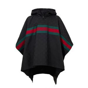 Gucci Jacquard Web Stripe Poncho Women Black Trench Coats